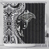 Hawaiian Manta Ray and Polynesian Tribal Tattoo Shower Curtain Black Color LT03