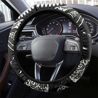 Hawaiian Manta Ray and Polynesian Tribal Tattoo Steering Wheel Cover Black Color LT03