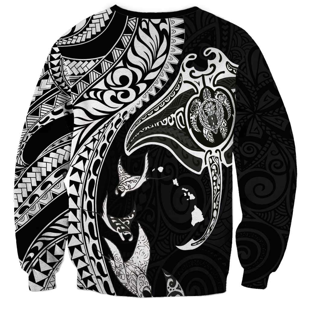 Hawaiian Manta Ray and Polynesian Tribal Tattoo Sweatshirt Black Color LT03 - Polynesian Pride