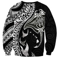 Hawaiian Manta Ray and Polynesian Tribal Tattoo Sweatshirt Black Color LT03 - Polynesian Pride