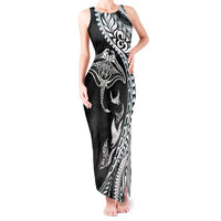 Hawaiian Manta Ray and Polynesian Tribal Tattoo Tank Maxi Dress Black Color LT03