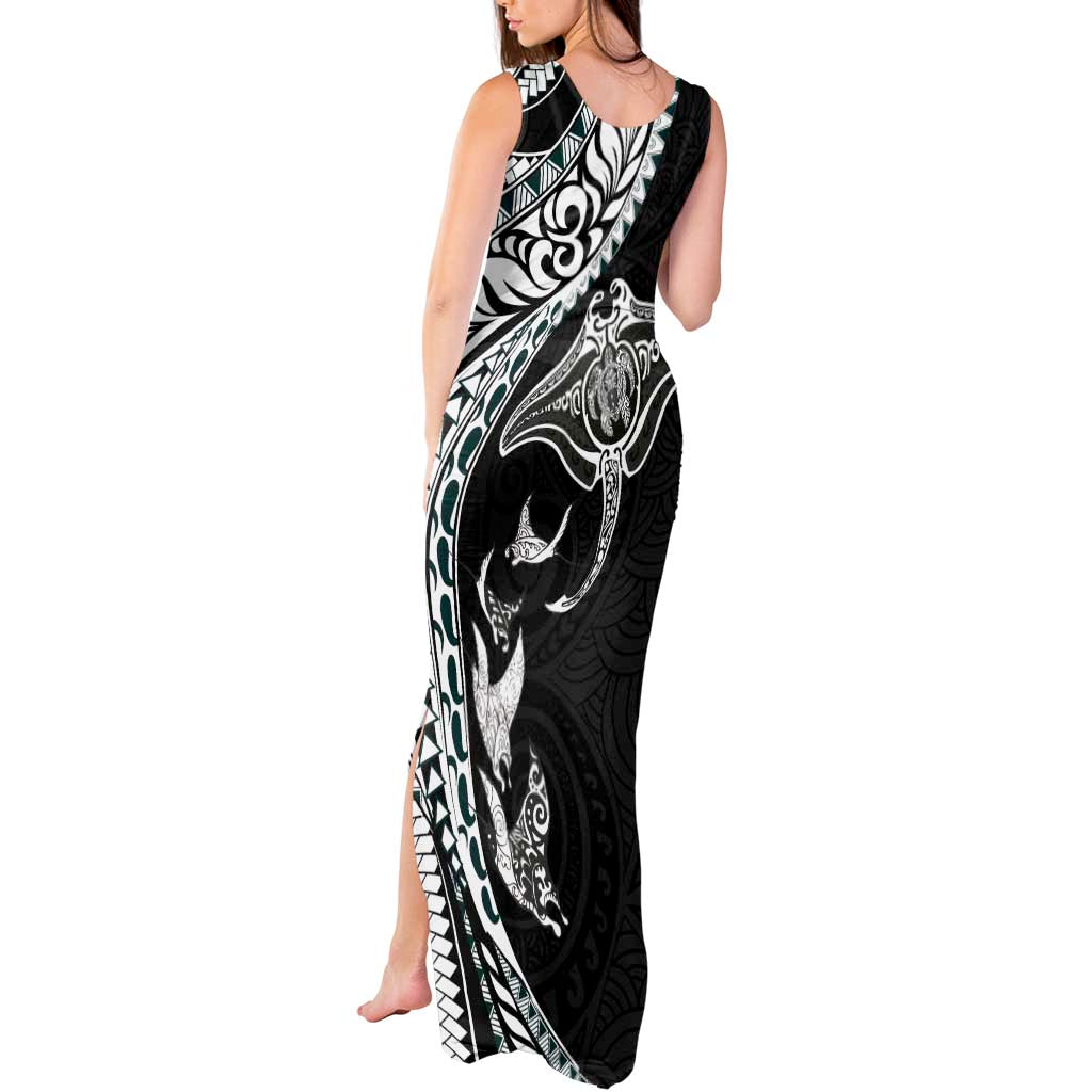 Hawaiian Manta Ray and Polynesian Tribal Tattoo Tank Maxi Dress Black Color LT03
