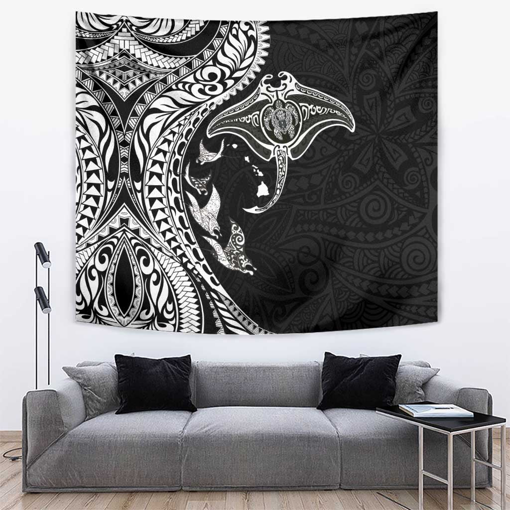 Hawaiian Manta Ray and Polynesian Tribal Tattoo Tapestry Black Color LT03 Black - Polynesian Pride