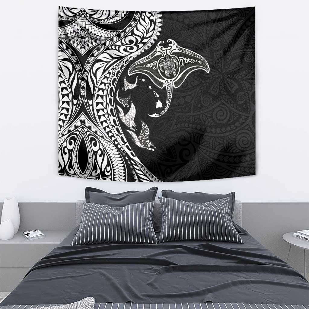 Hawaiian Manta Ray and Polynesian Tribal Tattoo Tapestry Black Color LT03 - Polynesian Pride