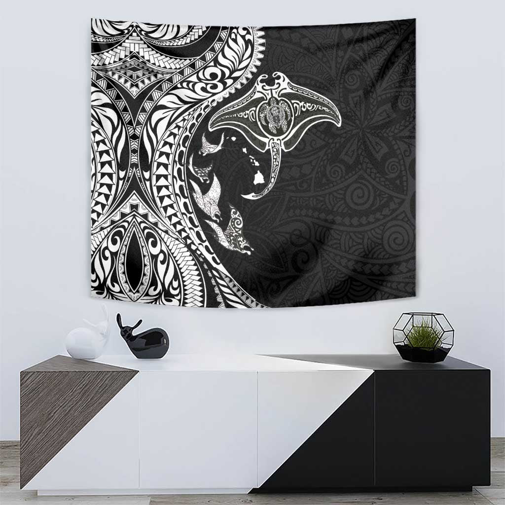 Hawaiian Manta Ray and Polynesian Tribal Tattoo Tapestry Black Color LT03 - Polynesian Pride