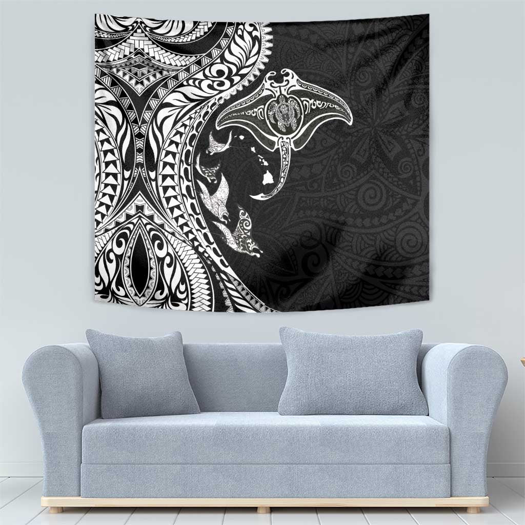 Hawaiian Manta Ray and Polynesian Tribal Tattoo Tapestry Black Color LT03 - Polynesian Pride