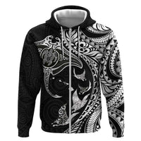 Hawaiian Manta Ray and Polynesian Tribal Tattoo Zip Hoodie Black Color LT03