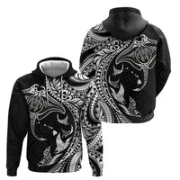 Hawaiian Manta Ray and Polynesian Tribal Tattoo Zip Hoodie Black Color LT03