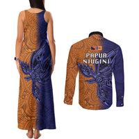 Papua New Guinea New Ireland Province Couples Matching Tank Maxi Dress and Long Sleeve Button Shirts PNG Birds Of Paradise Polynesian Arty Style LT03 - Polynesian Pride