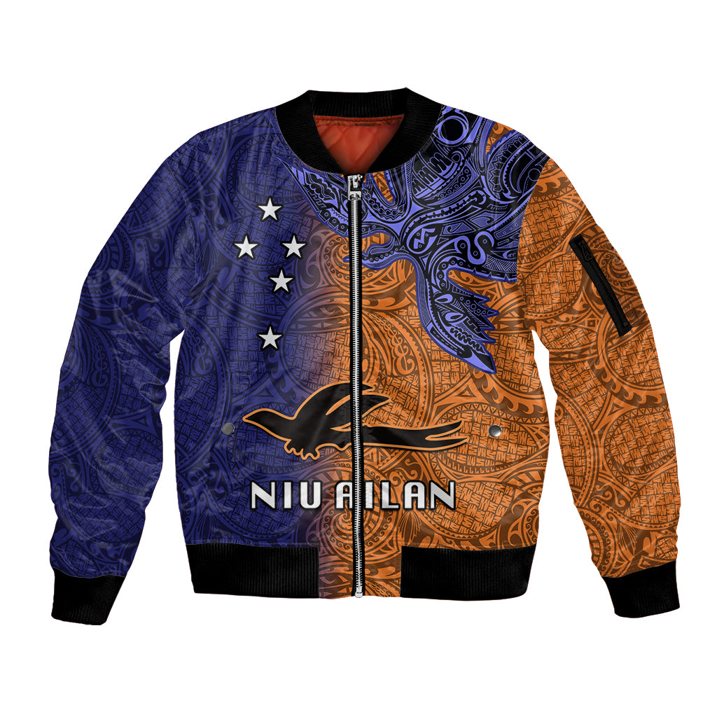 Papua New Guinea New Ireland Province Sleeve Zip Bomber Jacket PNG Birds Of Paradise Polynesian Arty Style LT03 Unisex Orange - Polynesian Pride