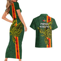 Papua New Guinea Oro Province Couples Matching Short Sleeve Bodycon Dress and Hawaiian Shirt PNG Birds Of Paradise Polynesian Arty Style LT03 - Polynesian Pride