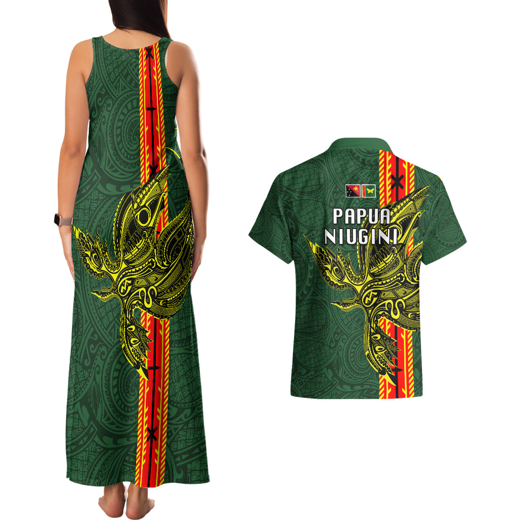 Papua New Guinea Oro Province Couples Matching Tank Maxi Dress and Hawaiian Shirt PNG Birds Of Paradise Polynesian Arty Style LT03 - Polynesian Pride
