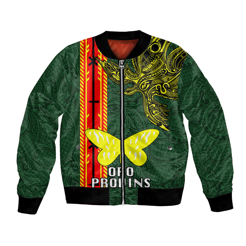 Custom Papua New Guinea Oro Province Bomber Jacket PNG Birds Of Paradise Polynesian Arty Style LT03 Unisex Green - Polynesian Pride