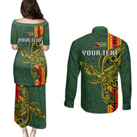 Custom Papua New Guinea Oro Province Couples Matching Puletasi Dress and Long Sleeve Button Shirts PNG Birds Of Paradise Polynesian Arty Style LT03 - Polynesian Pride