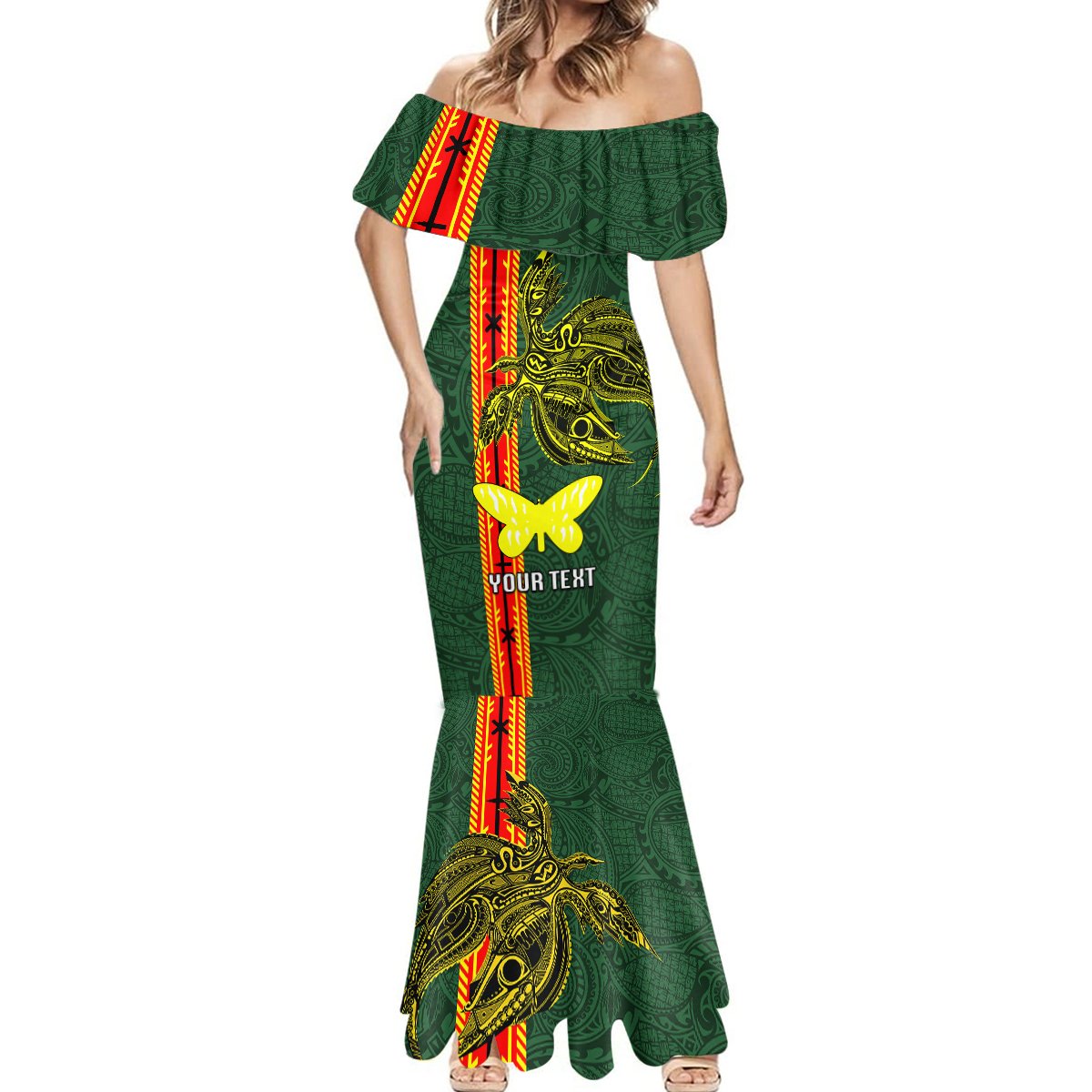 Custom Papua New Guinea Oro Province Mermaid Dress PNG Birds Of Paradise Polynesian Arty Style LT03 - Polynesian Pride
