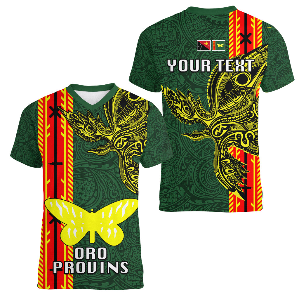 Custom Papua New Guinea Oro Province Women V Neck T Shirt PNG Birds Of Paradise Polynesian Arty Style LT03 - Polynesian Pride