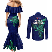 Papua New Guinea Bougainville Couples Matching Mermaid Dress and Long Sleeve Button Shirts PNG Birds Of Paradise Polynesian Arty Style LT03 - Polynesian Pride