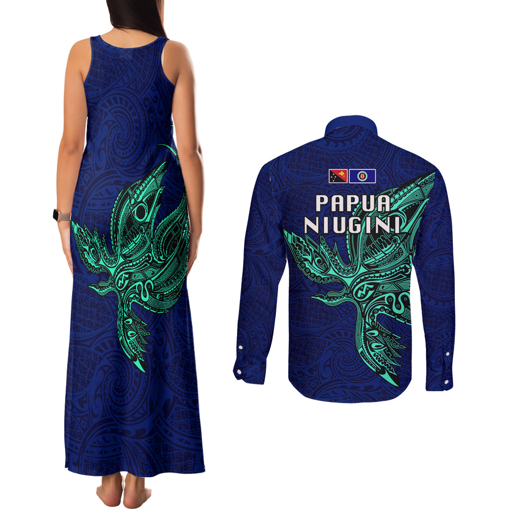 Papua New Guinea Bougainville Couples Matching Tank Maxi Dress and Long Sleeve Button Shirts PNG Birds Of Paradise Polynesian Arty Style LT03 - Polynesian Pride
