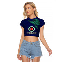 Custom Papua New Guinea Bougainville Raglan Cropped T Shirt PNG Birds Of Paradise Polynesian Arty Style LT03 Female Blue - Polynesian Pride
