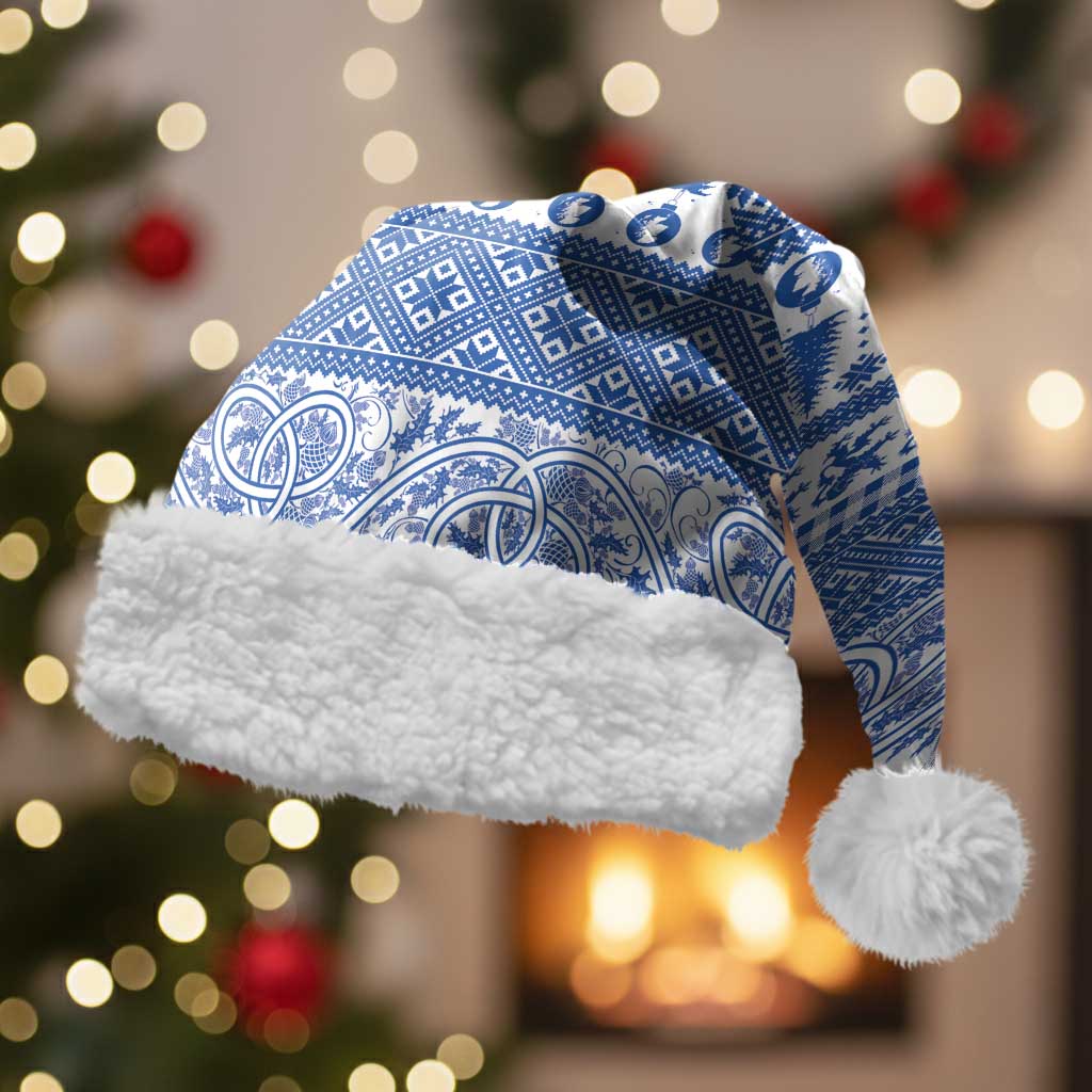 Scottish Christmas Santa Hat Scotland Thistle and Celtic Knot White-Blue Color - Polynesian Pride