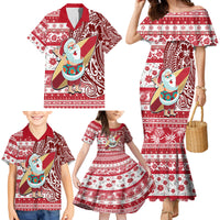 Hawaii Mele Kalikimaka Family Matching Mermaid Dress and Hawaiian Shirt Santa Claus Surfing with Hawaiian Pattern Striped Red Style LT03 - Polynesian Pride