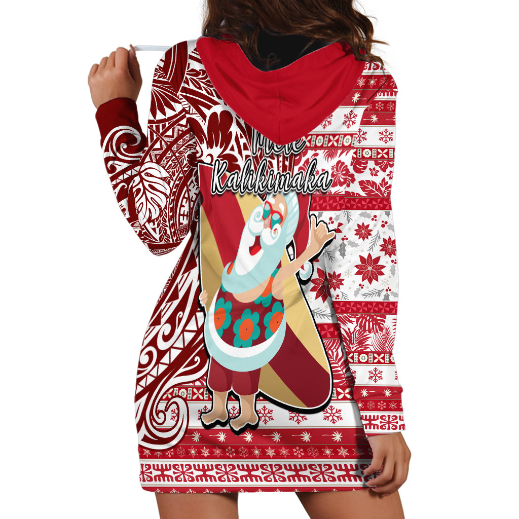 Hawaii Mele Kalikimaka Hoodie Dress Santa Claus Surfing with Hawaiian Pattern Striped Red Style LT03 - Polynesian Pride