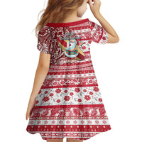 Hawaii Mele Kalikimaka Kid Short Sleeve Dress Santa Claus Surfing with Hawaiian Pattern Striped Red Style LT03 - Polynesian Pride