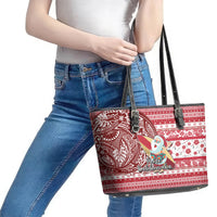 Hawaii Mele Kalikimaka Leather Tote Bag Santa Claus Surfing with Hawaiian Pattern Striped Red Style LT03 - Polynesian Pride