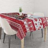 Hawaii Mele Kalikimaka Tablecloth Santa Claus Surfing with Hawaiian Pattern Striped Red Style LT03 - Polynesian Pride