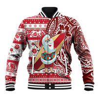 Custom Hawaii Mele Kalikimaka Baseball Jacket Santa Claus Surfing with Hawaiian Pattern Striped Red Style LT03 Unisex Red - Polynesian Pride