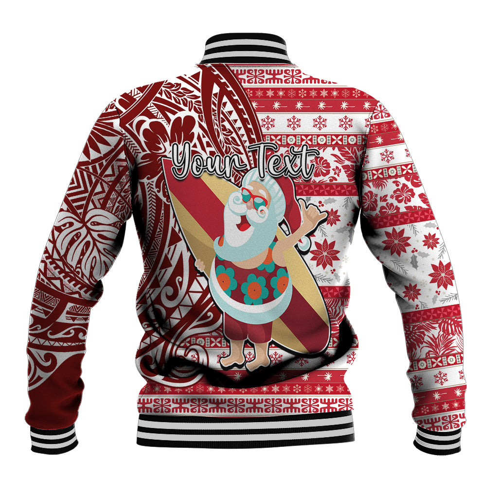 Custom Hawaii Mele Kalikimaka Baseball Jacket Santa Claus Surfing with Hawaiian Pattern Striped Red Style LT03 - Polynesian Pride