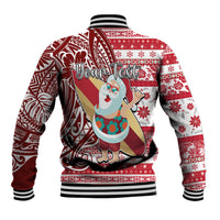 Custom Hawaii Mele Kalikimaka Baseball Jacket Santa Claus Surfing with Hawaiian Pattern Striped Red Style LT03 - Polynesian Pride
