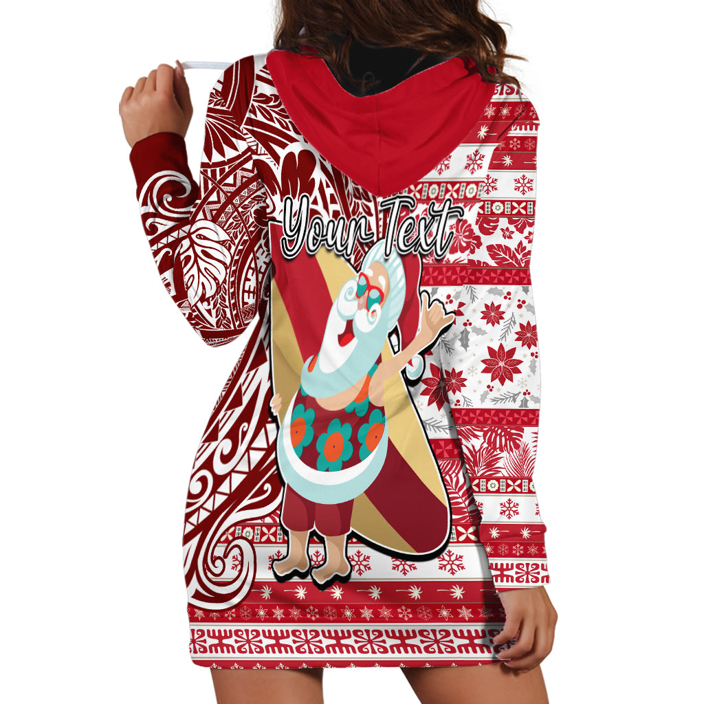 Custom Hawaii Mele Kalikimaka Hoodie Dress Santa Claus Surfing with Hawaiian Pattern Striped Red Style LT03 - Polynesian Pride
