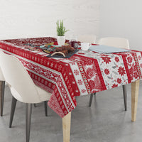 Custom Hawaii Mele Kalikimaka Tablecloth Santa Claus Surfing with Hawaiian Pattern Striped Red Style LT03 - Polynesian Pride