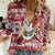 Custom Hawaii Mele Kalikimaka Women Casual Shirt Santa Claus Surfing with Hawaiian Pattern Striped Red Style LT03 Female Red - Polynesian Pride