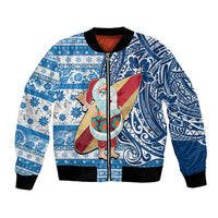Hawaii Mele Kalikimaka Bomber Jacket Santa Claus Surfing with Hawaiian Pattern Striped Blue Style LT03 Unisex Blue - Polynesian Pride
