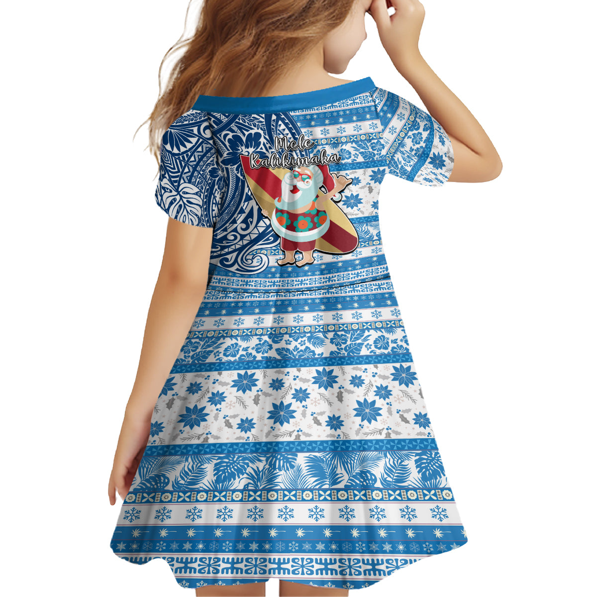 Hawaii Mele Kalikimaka Family Matching Off Shoulder Maxi Dress and Hawaiian Shirt Santa Claus Surfing with Hawaiian Pattern Striped Blue Style LT03 - Polynesian Pride