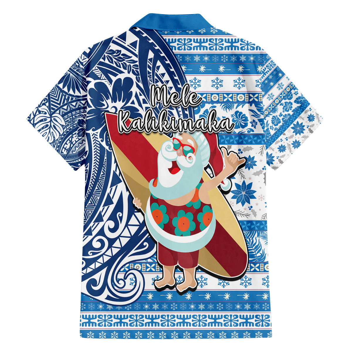 Hawaii Mele Kalikimaka Family Matching Tank Maxi Dress and Hawaiian Shirt Santa Claus Surfing with Hawaiian Pattern Striped Blue Style LT03 - Polynesian Pride