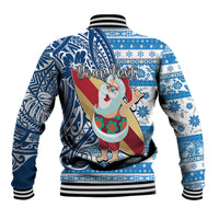 Custom Hawaii Mele Kalikimaka Baseball Jacket Santa Claus Surfing with Hawaiian Pattern Striped Blue Style LT03 - Polynesian Pride