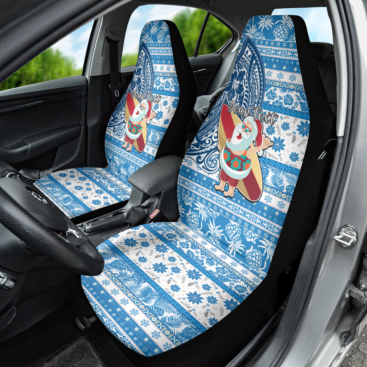 Custom Hawaii Mele Kalikimaka Car Seat Cover Santa Claus Surfing with Hawaiian Pattern Striped Blue Style LT03 - Polynesian Pride