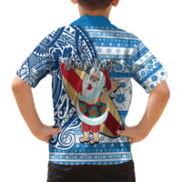 Custom Hawaii Mele Kalikimaka Family Matching Long Sleeve Bodycon Dress and Hawaiian Shirt Santa Claus Surfing with Hawaiian Pattern Striped Blue Style LT03 - Polynesian Pride