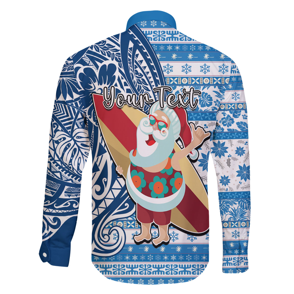 Custom Hawaii Mele Kalikimaka Family Matching Long Sleeve Bodycon Dress and Hawaiian Shirt Santa Claus Surfing with Hawaiian Pattern Striped Blue Style LT03 - Polynesian Pride