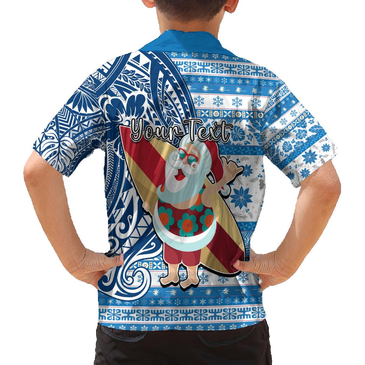 Custom Hawaii Mele Kalikimaka Family Matching Tank Maxi Dress and Hawaiian Shirt Santa Claus Surfing with Hawaiian Pattern Striped Blue Style LT03 - Polynesian Pride