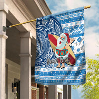 Custom Hawaii Mele Kalikimaka Garden Flag Santa Claus Surfing with Hawaiian Pattern Striped Blue Style LT03 House Flag Blue - Polynesian Pride
