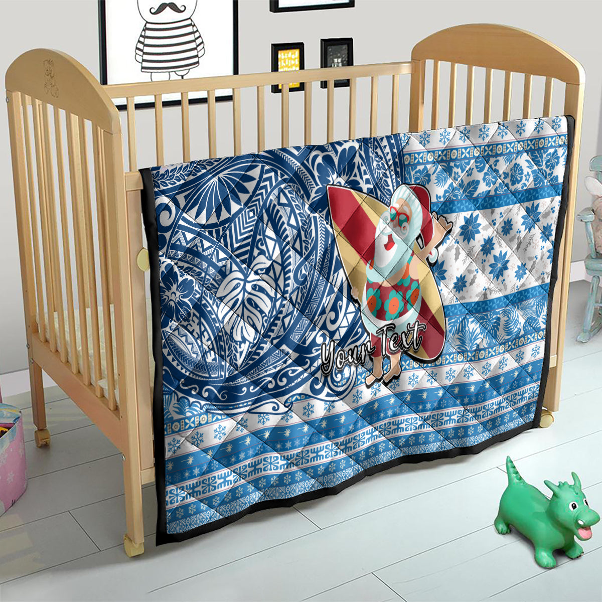 Custom Hawaii Mele Kalikimaka Quilt Santa Claus Surfing with Hawaiian Pattern Striped Blue Style LT03 - Polynesian Pride