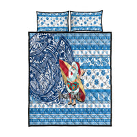 Custom Hawaii Mele Kalikimaka Quilt Bed Set Santa Claus Surfing with Hawaiian Pattern Striped Blue Style LT03 Blue - Polynesian Pride