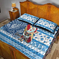Custom Hawaii Mele Kalikimaka Quilt Bed Set Santa Claus Surfing with Hawaiian Pattern Striped Blue Style LT03 - Polynesian Pride