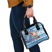 Custom Hawaii Mele Kalikimaka Shoulder Handbag Santa Claus Surfing with Hawaiian Pattern Striped Blue Style LT03 - Polynesian Pride