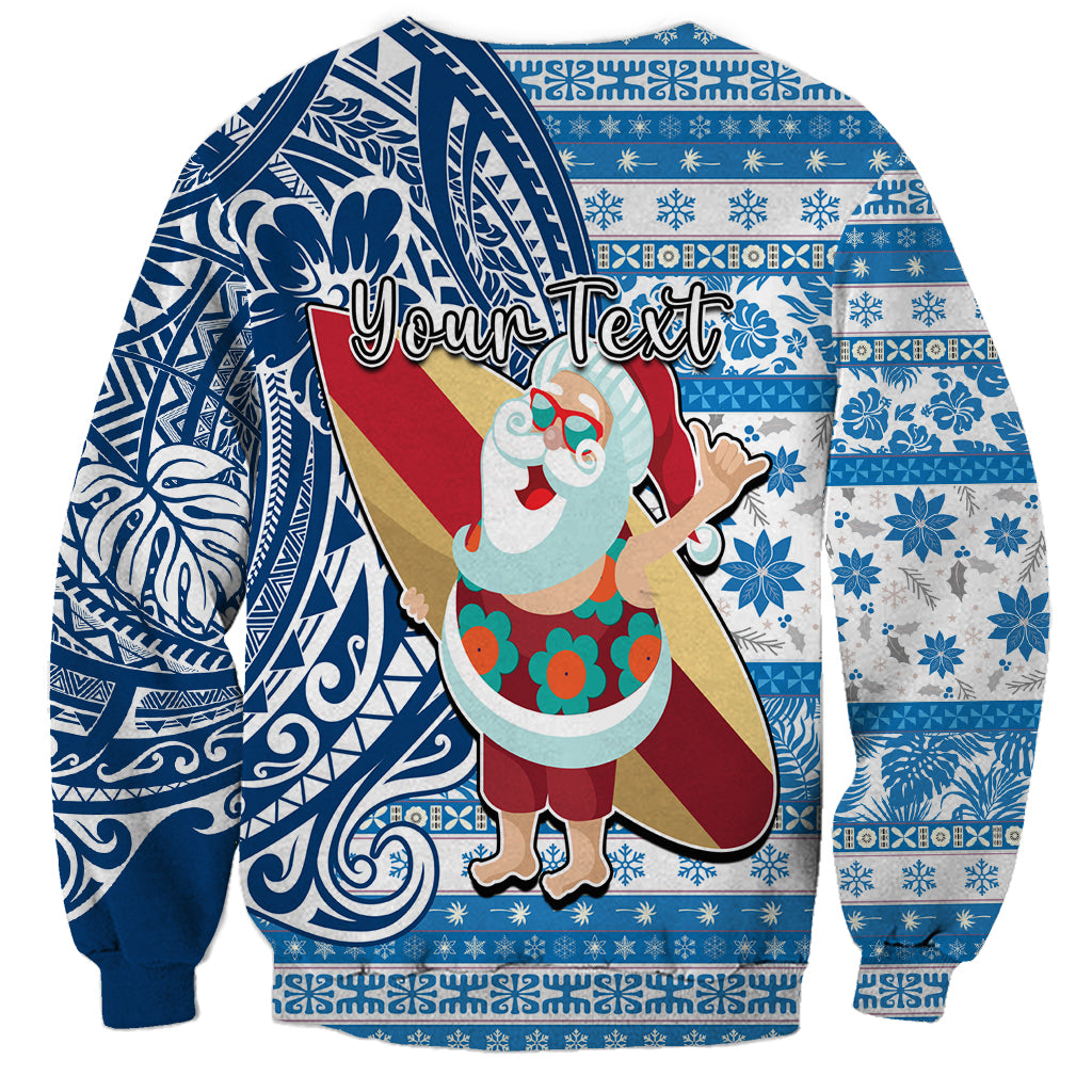 Custom Hawaii Mele Kalikimaka Sweatshirt Santa Claus Surfing with Hawaiian Pattern Striped Blue Style LT03 - Polynesian Pride