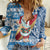 Custom Hawaii Mele Kalikimaka Women Casual Shirt Santa Claus Surfing with Hawaiian Pattern Striped Blue Style LT03 Female Blue - Polynesian Pride